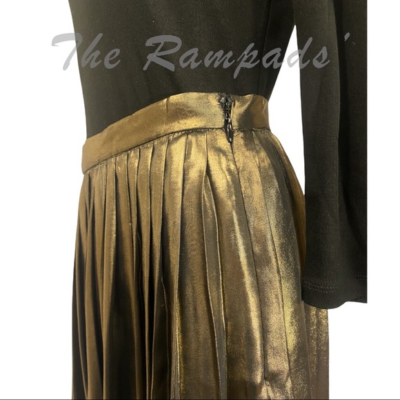 NWT Gold Metallic Ann Taylor Pleated Long Skirt Size 6 - Picture 5 of 9